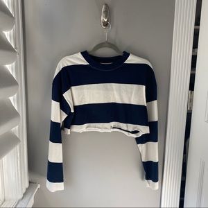 Cropped navy & white long sleeve